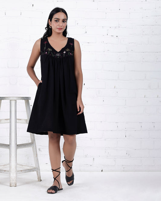 Shop Black embroidered handwoven cotton dress online from bebaakstudio.com