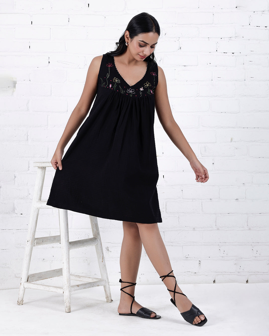 Shop Black embroidered handwoven cotton dress online from bebaakstudio.com