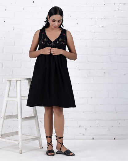 Shop Black embroidered handwoven cotton dress online from bebaakstudio.com