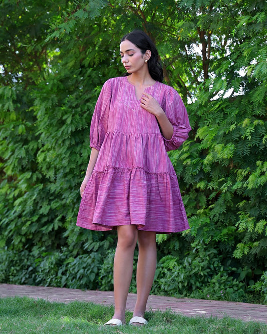 Bebo Mauve Handwoven Short Dress