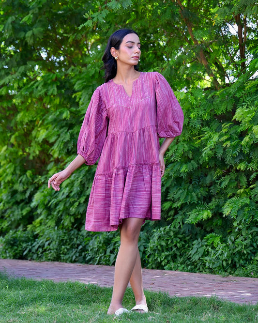 Bebo Mauve Handwoven Short Dress