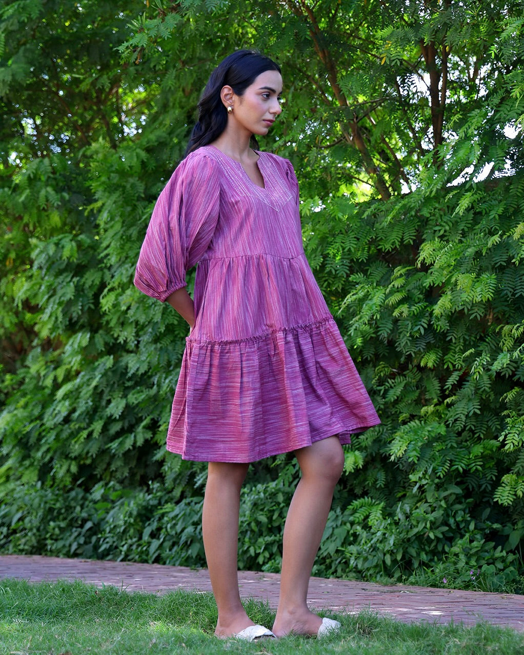 Bebo Mauve Handwoven Short Dress