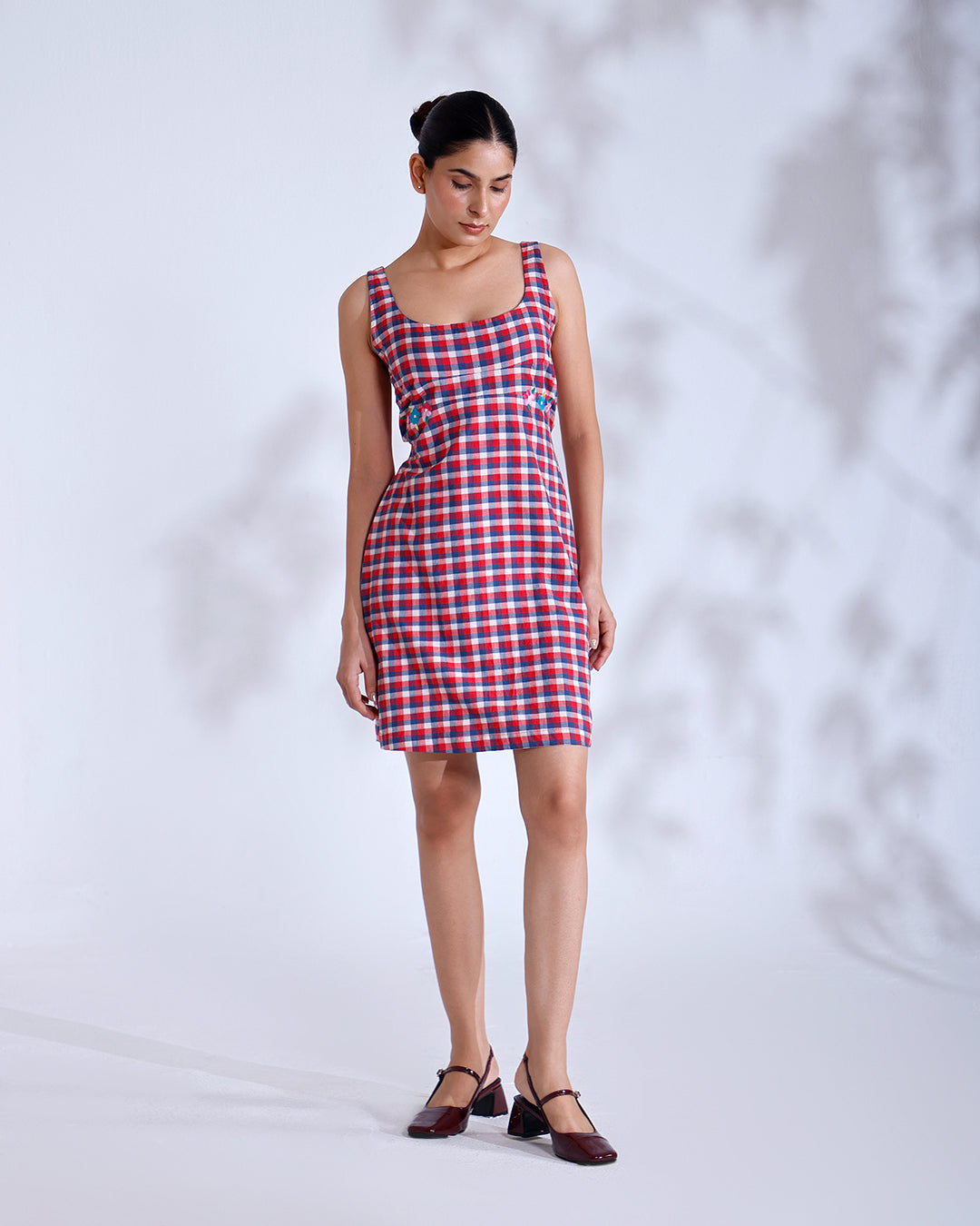 Mishri Gingham Handwoven Cotton Short Dress