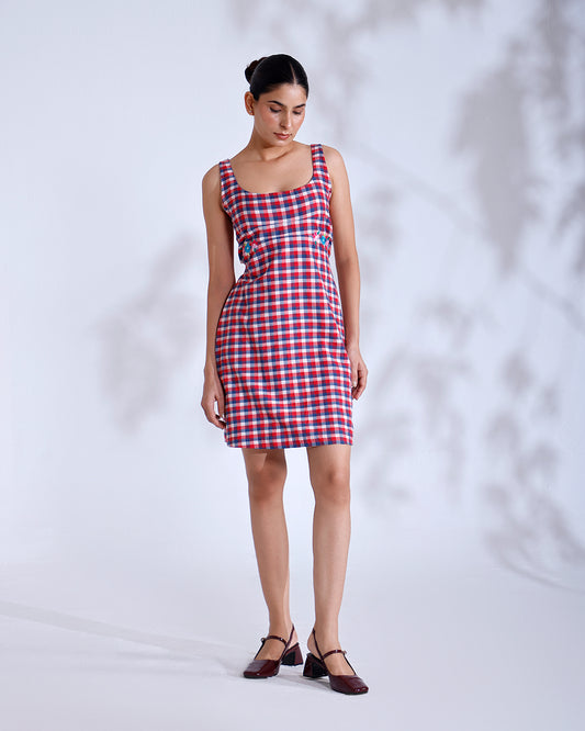 Mishri Gingham Handwoven Cotton Short Dress