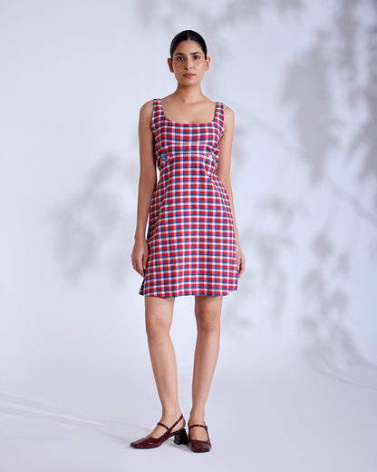 Mishri Gingham Handwoven Cotton Short Dress