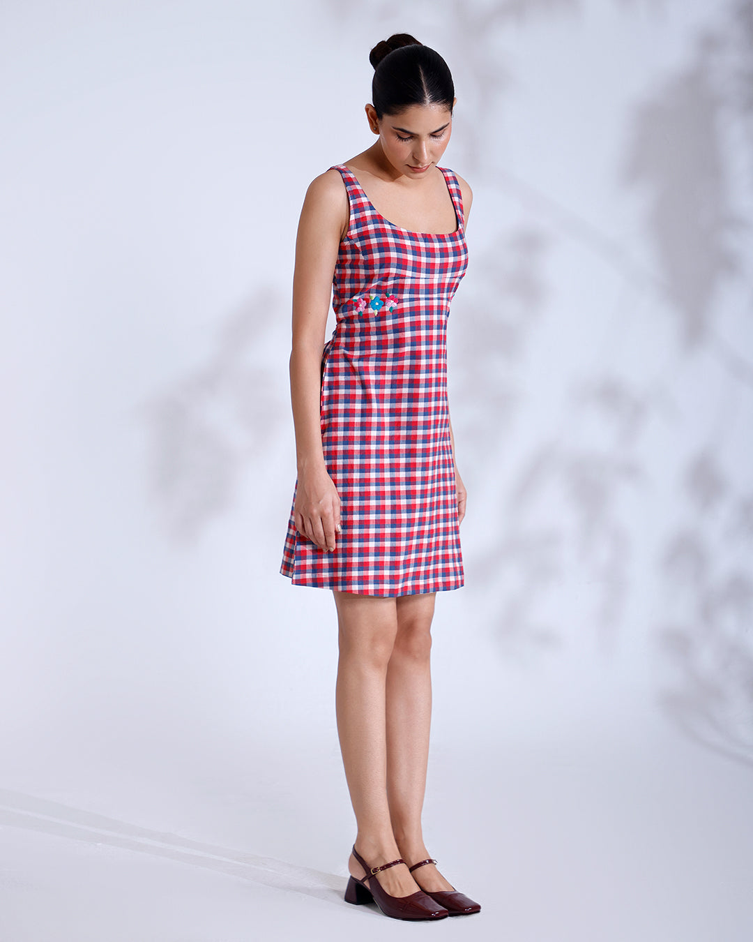 Mishri Gingham Handwoven Cotton Short Dress