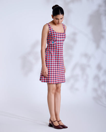 Mishri Gingham Handwoven Cotton Short Dress