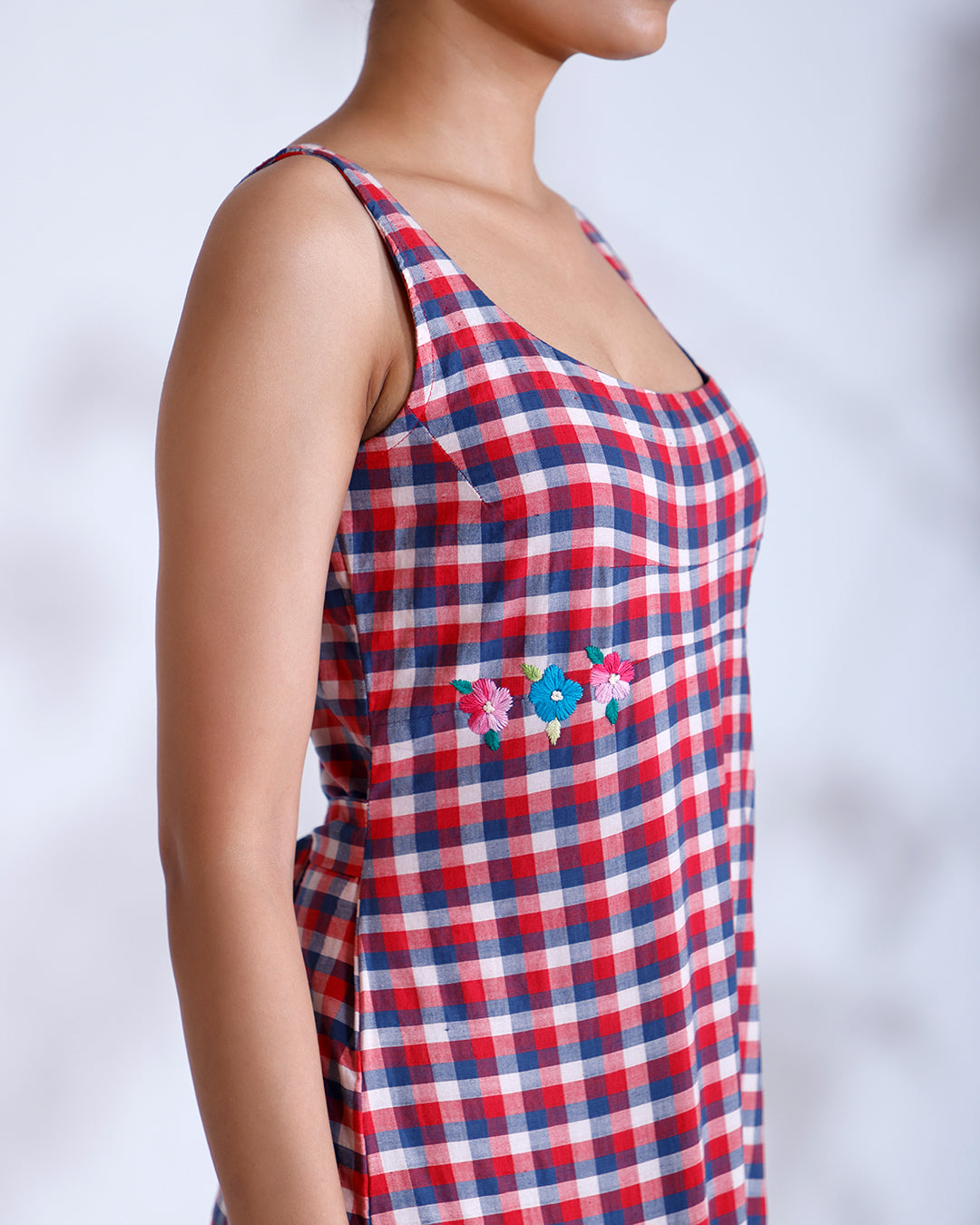 Mishri Gingham Handwoven Cotton Short Dress