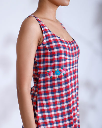 Mishri Gingham Handwoven Cotton Short Dress