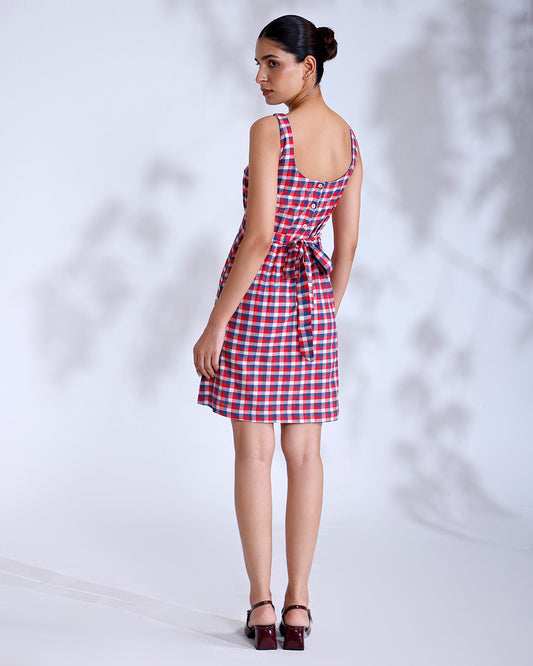 Mishri Gingham Handwoven Cotton Short Dress