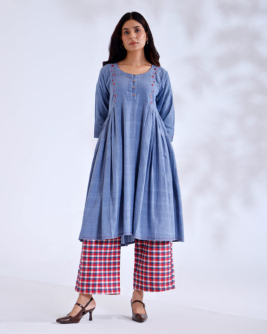 Moon Dusky Blue Mirror Handwoven Cotton Tunic Set