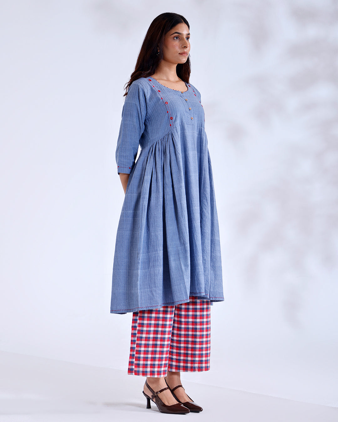Moon Dusky Blue Mirror Handwoven Cotton Tunic Set