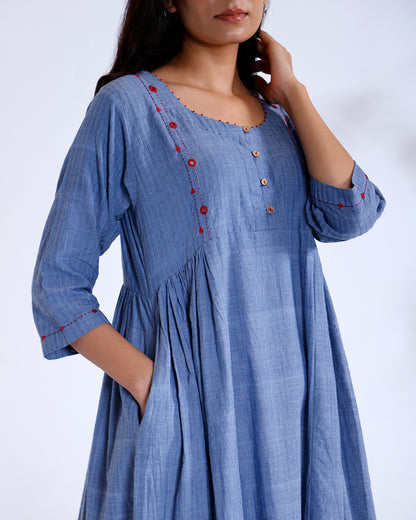 Moon Dusky Blue Mirror Handwoven Cotton Tunic Set