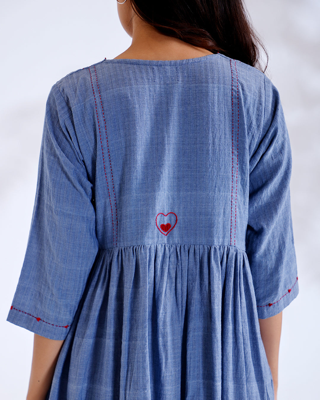 Moon Dusky Blue Mirror Handwoven Cotton Tunic Set