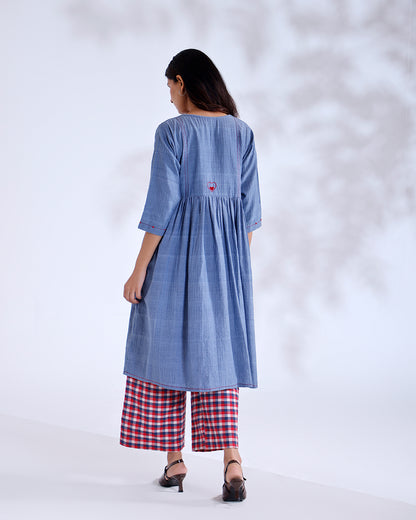 Moon Dusky Blue Mirror Handwoven Cotton Tunic Set