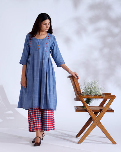 Moon Dusky Blue Mirror Handwoven Cotton Tunic Set