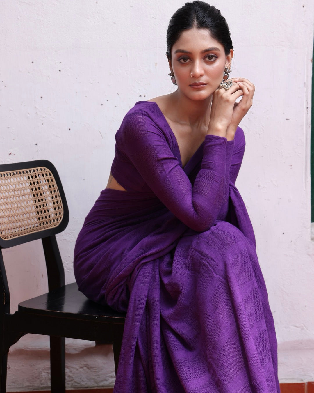 Shop Purple handwoven pure cotton saree online at bebaakstudio.com