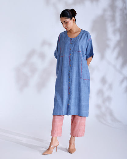 Noorie Dusky Blue Handwoven Antifit Tunic Set