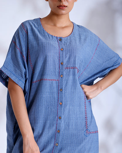 Noorie Dusky Blue Handwoven Antifit Tunic Set