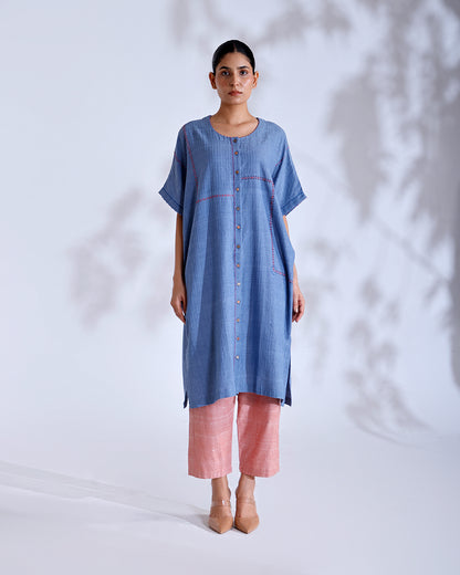 Noorie Dusky Blue Handwoven Antifit Tunic Set