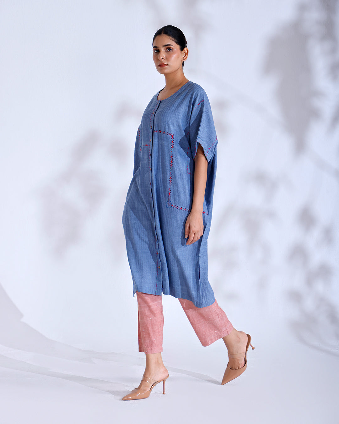 Noorie Dusky Blue Handwoven Antifit Tunic Set