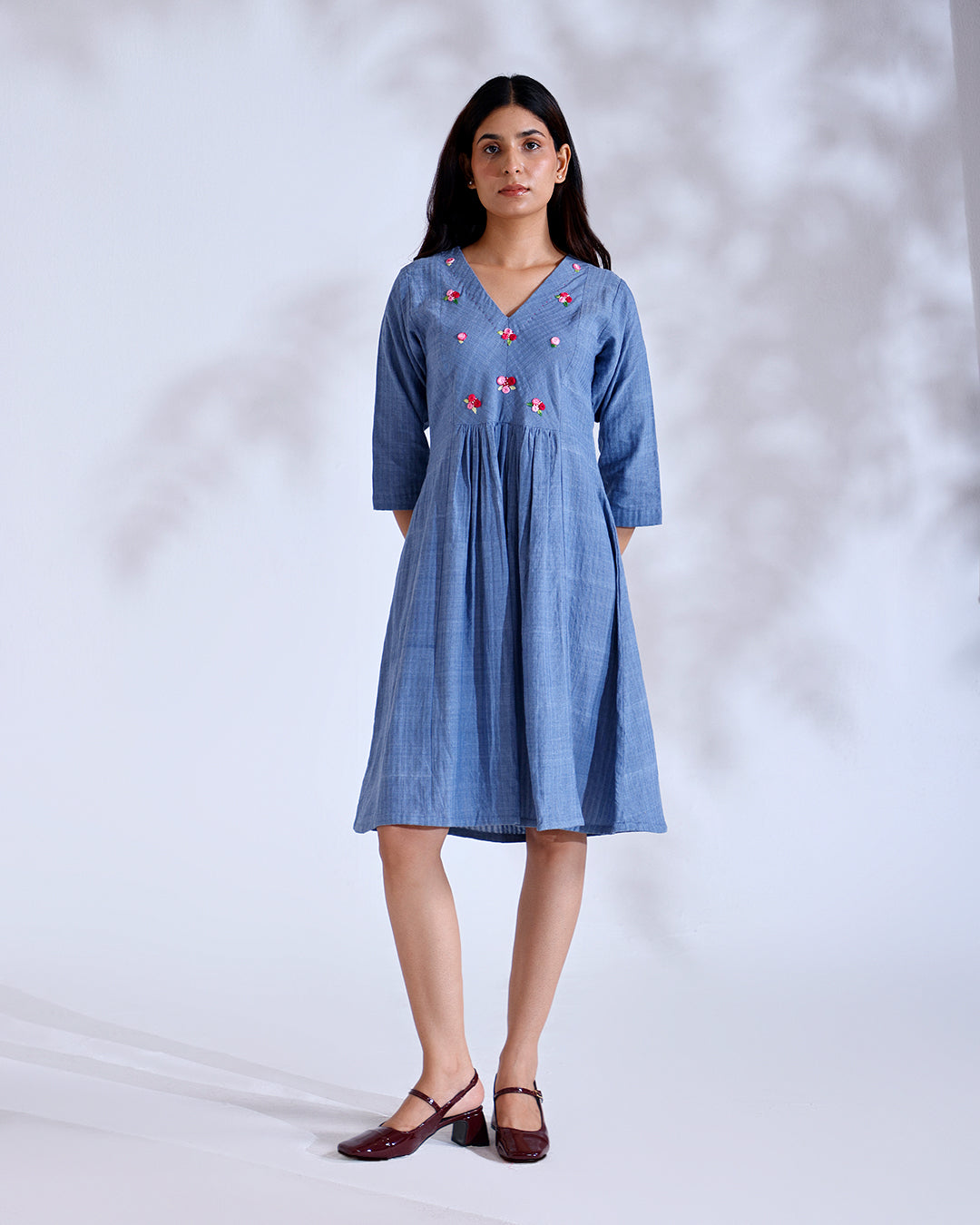 Noorie Dusky Blue Handwoven Cotton Flow Dress