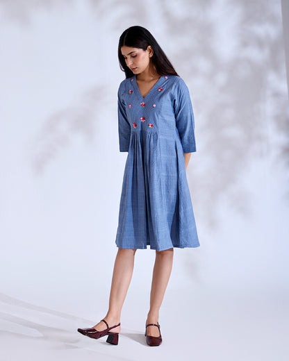 Noorie Dusky Blue Handwoven Cotton Flow Dress