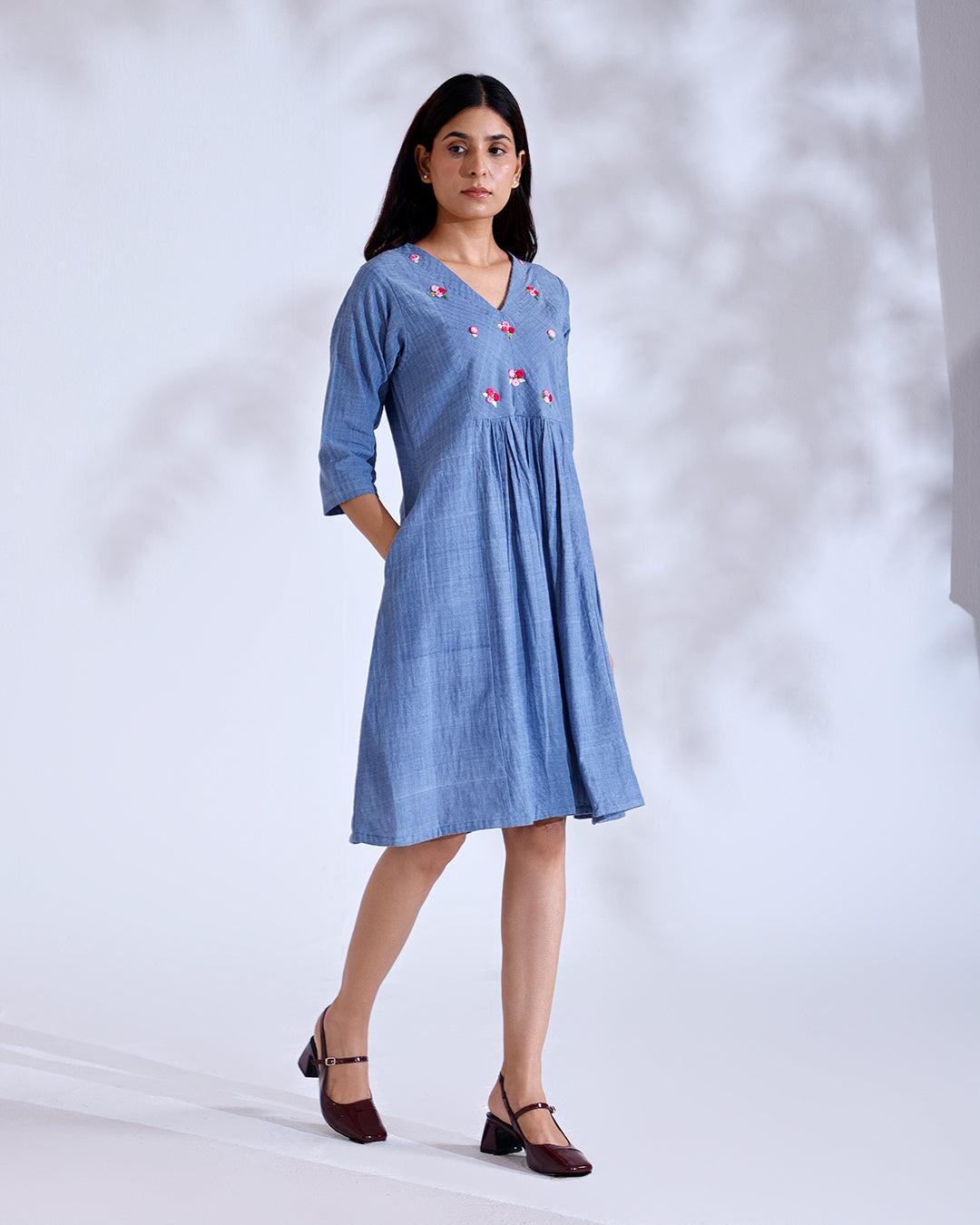 Noorie Dusky Blue Handwoven Cotton Flow Dress