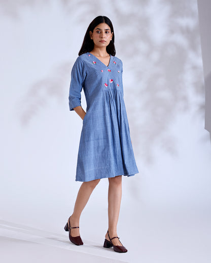 Noorie Dusky Blue Handwoven Cotton Flow Dress