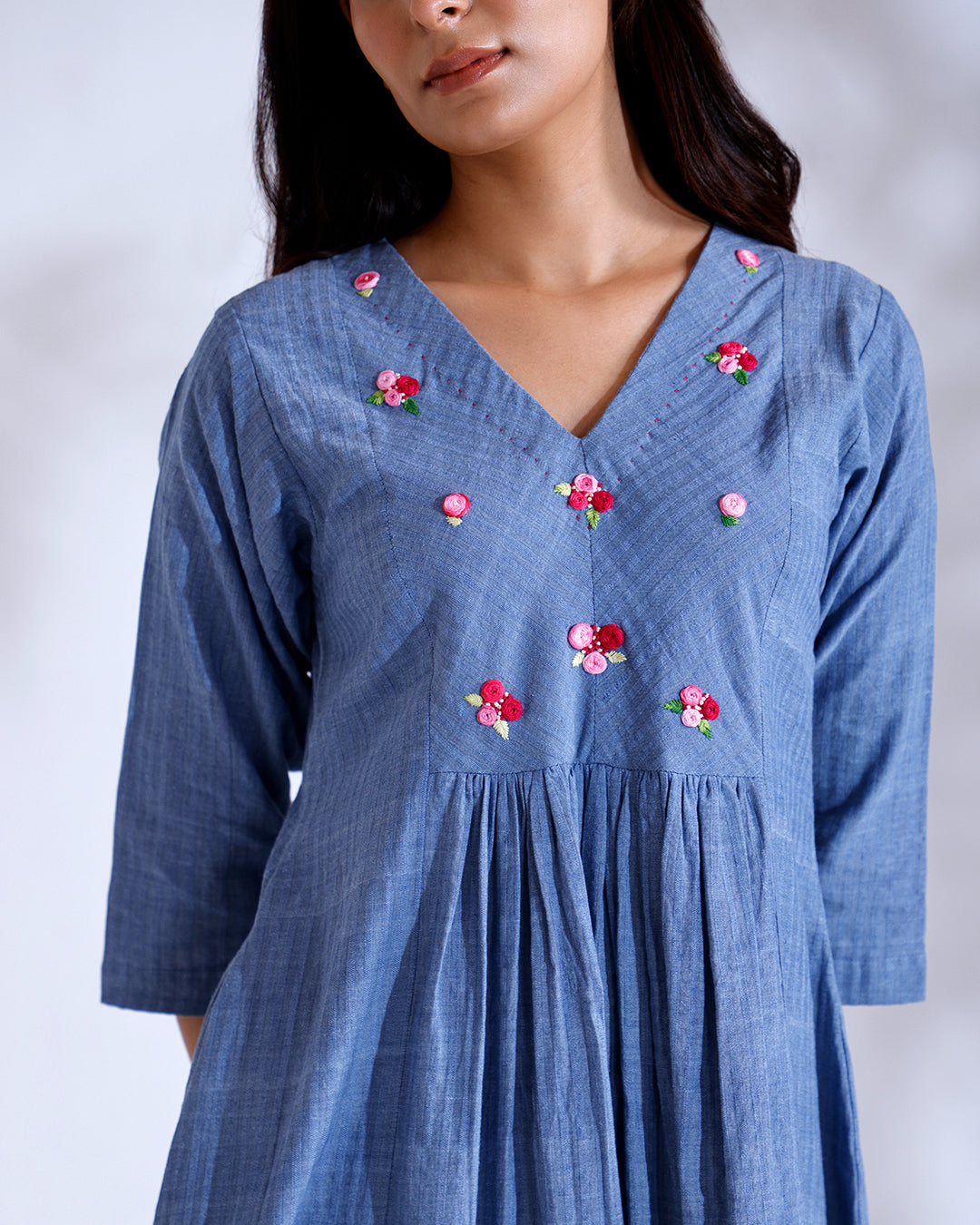 Noorie Dusky Blue Handwoven Cotton Flow Dress