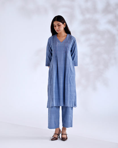 Noorie Dusky Blue Handwoven Cotton Kurta Set