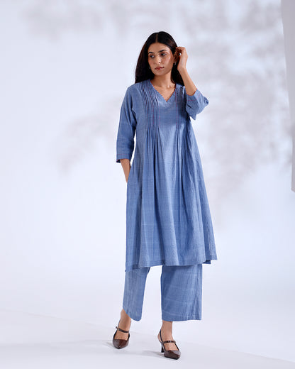 Noorie Dusky Blue Handwoven Cotton Kurta Set