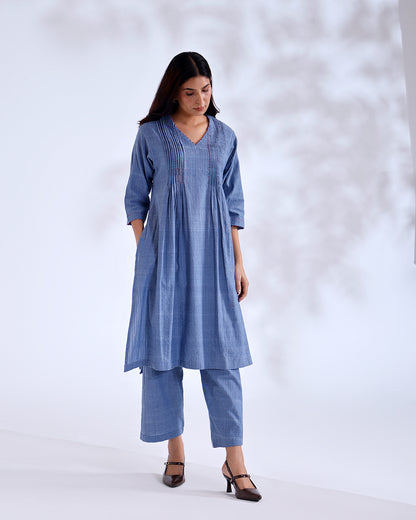 Noorie Dusky Blue Handwoven Cotton Kurta Set