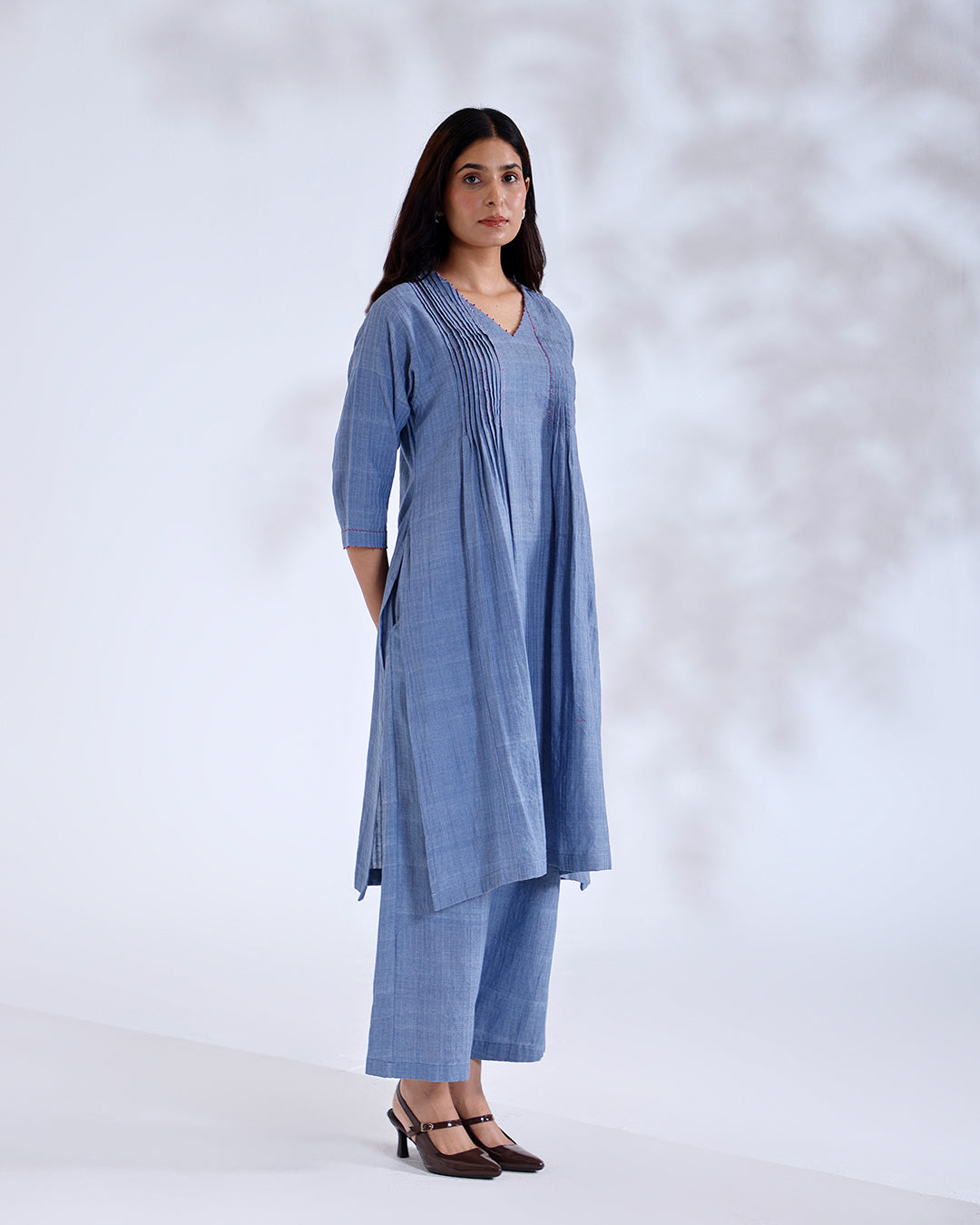 Noorie Dusky Blue Handwoven Cotton Kurta Set