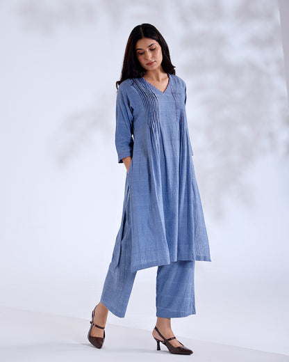Noorie Dusky Blue Handwoven Cotton Kurta Set