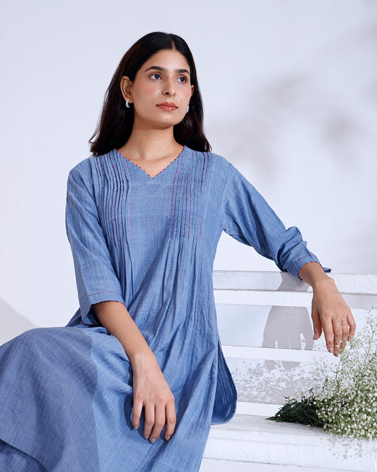 Noorie Dusky Blue Handwoven Cotton Kurta Set