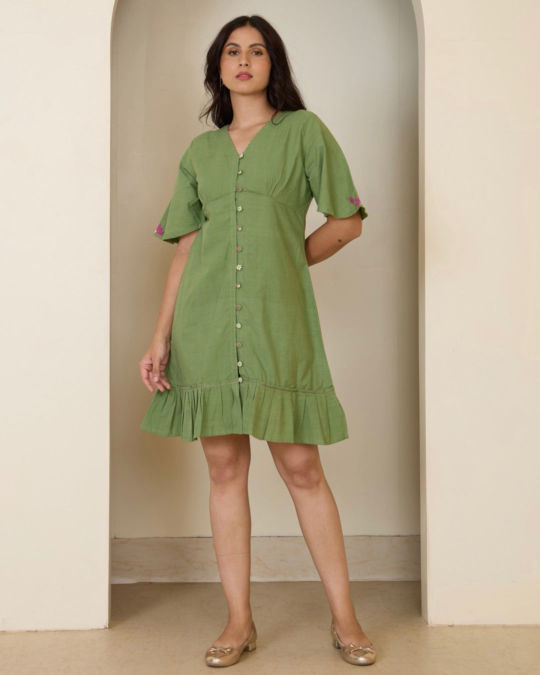 Ada A line ruffled hem Dress