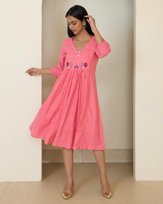 Dia Floral Handwoven Cotton Gather Dress