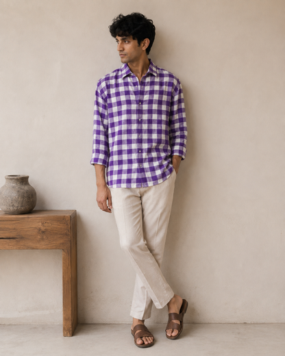 Violet check Handwoven cotton shirt