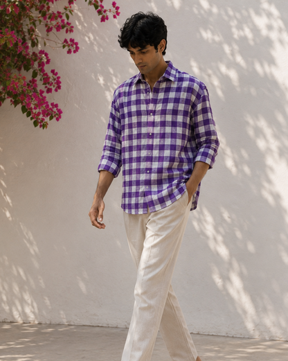 Violet check Handwoven cotton shirt
