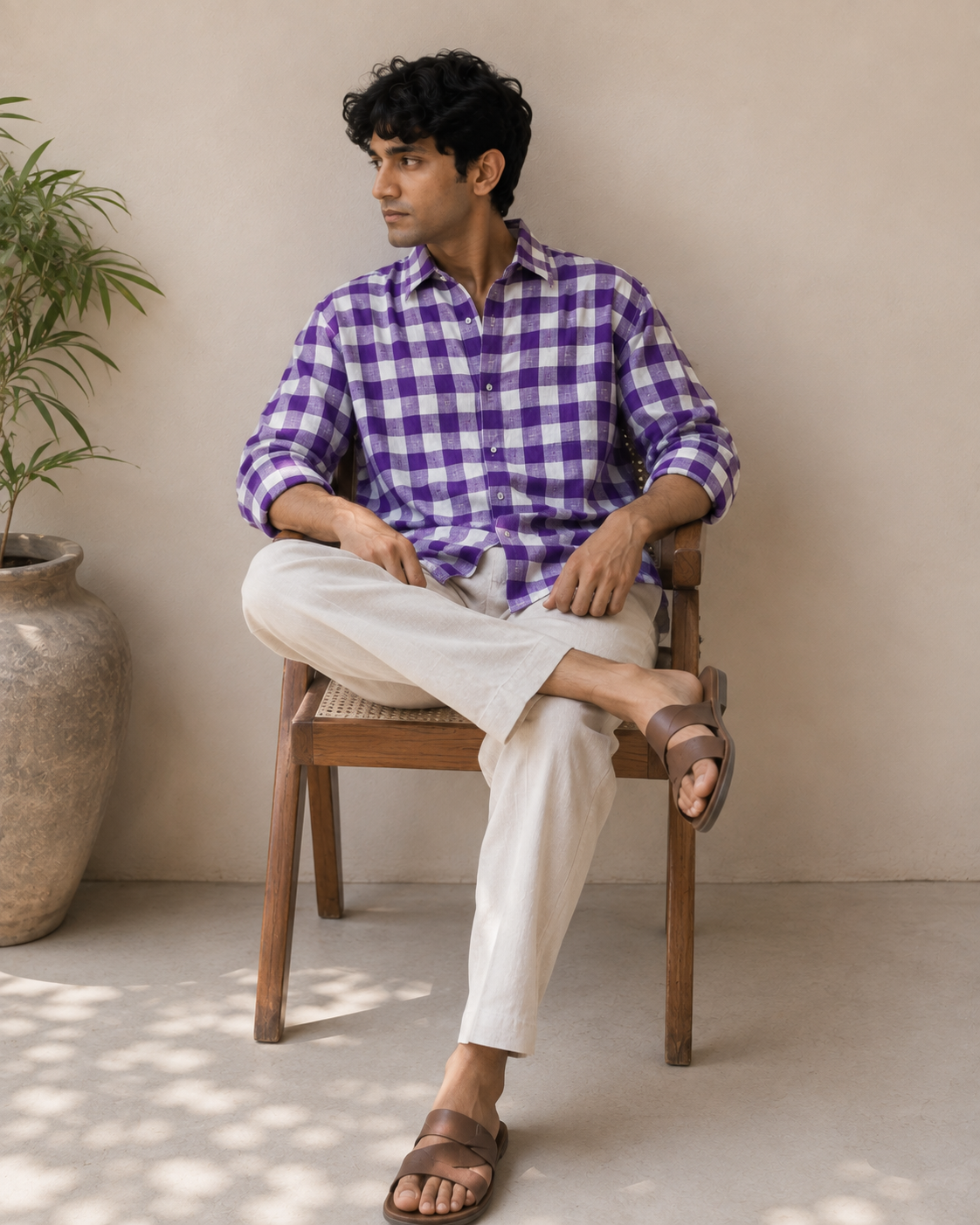 Violet check Handwoven cotton shirt