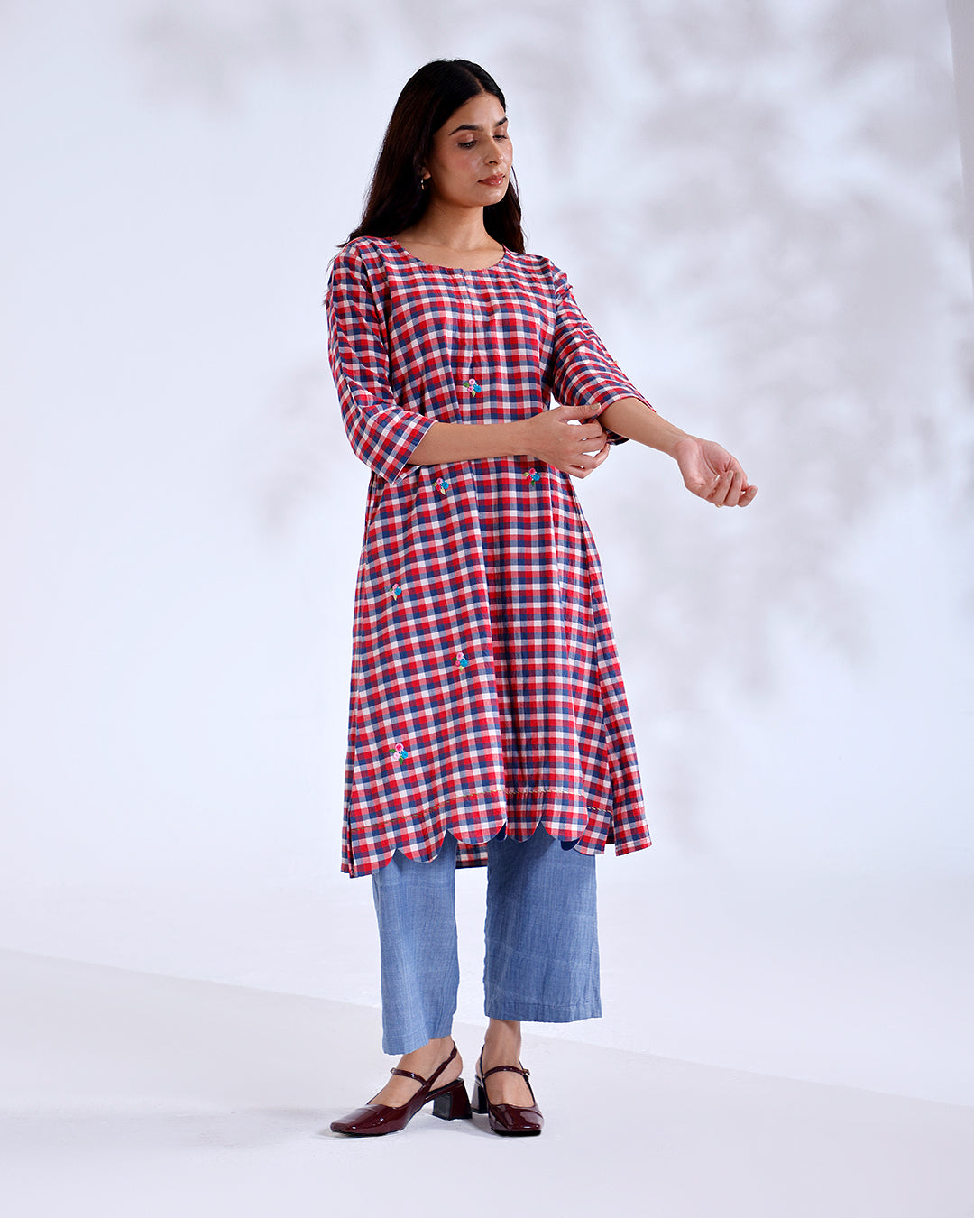 Rosa Gingham Handwoven Cotton Tunic Set