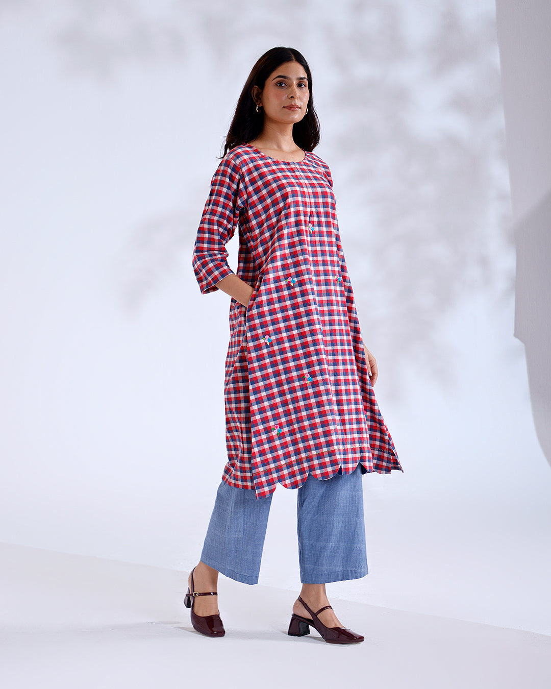 Rosa Gingham Handwoven Cotton Tunic Set
