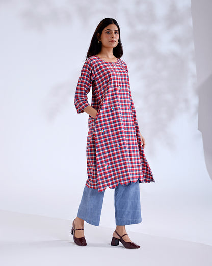 Rosa Gingham Handwoven Cotton Tunic Set