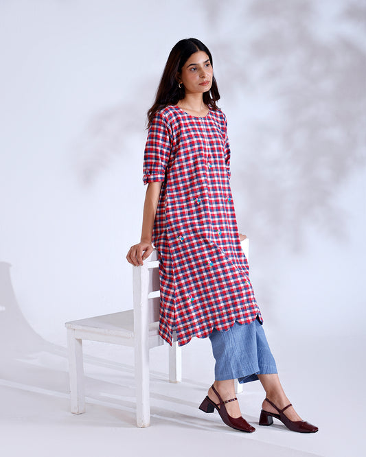 Rosa Gingham Handwoven Cotton Tunic Set