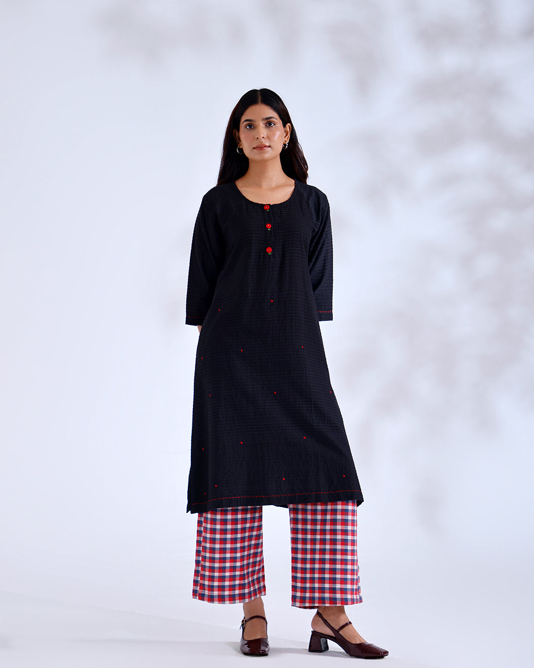 Rose Black Handwoven Cotton Tunic Set