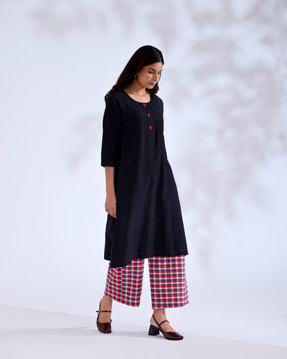 Rose Black Handwoven Cotton Tunic Set