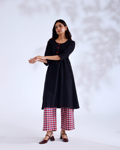 Rose Black Handwoven Cotton Tunic Set