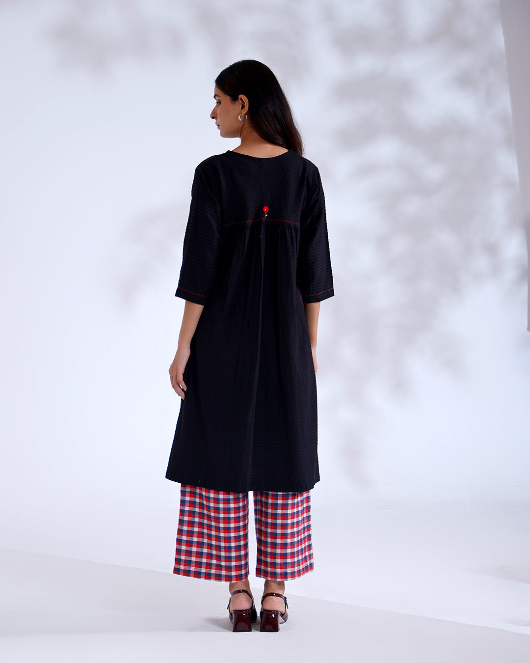 Rose Black Handwoven Cotton Tunic Set