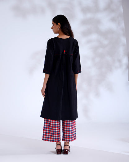 Rose Black Handwoven Cotton Tunic Set